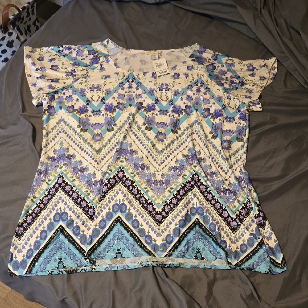 3x Brittany Black Sparkly Floral Blouse